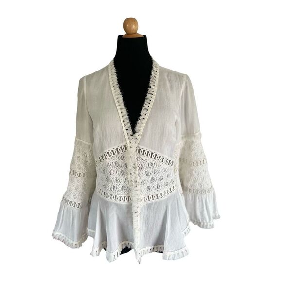 Alexis White Top Lace Details Ruffle Sleeve And Front Opening Size S MSRP $350 - Picture 8 of 9
